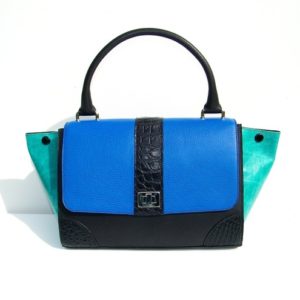 Sac en cuir et crocodile bleu et noir sur mesure maroquinerie artisanale