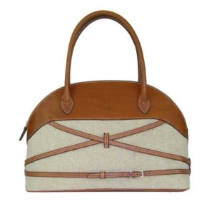 Sac femme artisanal en cuir naturel et toile de lin écru