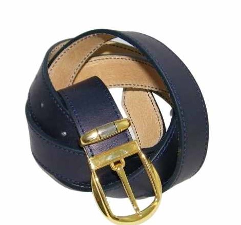 Ceinture femme en cuir bleu marine Panthéon plaquée or 32 mm réversible