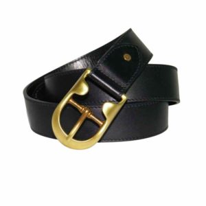 Ceinture large en cuir noir et boucle laiton