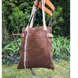 Cabas léger en cuir et lin marron made in France