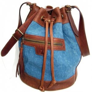 Sac bourse en cuir et toile bleu jean made in France
