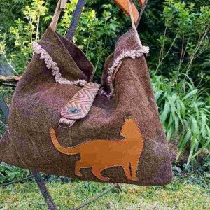 cabas en cuir et lin fait main