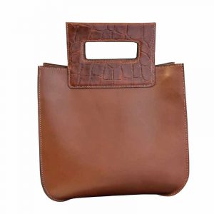 Sac à main en cuir caramel doublé peau made in France